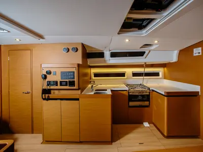 Galley of Chaos - Standard line, a Jeanneau Sun Odyssey 490 sailboat at Capo d'Orlando, Italy
