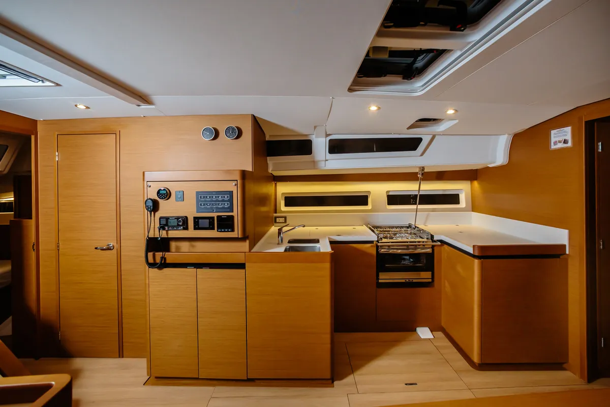 Galley of Chaos - Standard line, a Jeanneau Sun Odyssey 490 sailboat at Capo d'Orlando, Italy