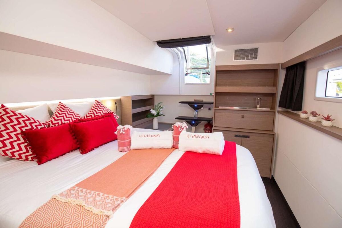 Cabin on Vienna, a Fountaine Pajot Aura 51 catamaran at Road Town, British Virgin Islands