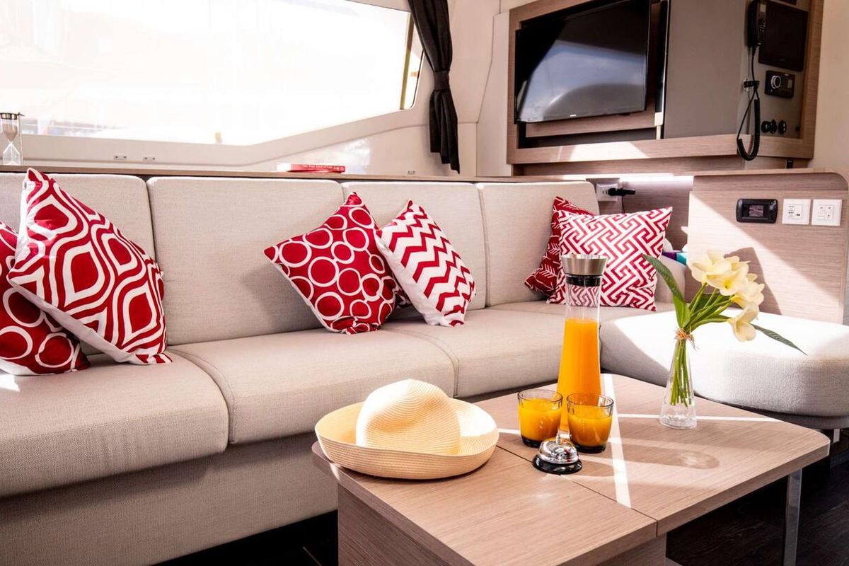 Salon of Vienna, a Fountaine Pajot Aura 51 catamaran at Road Town, British Virgin Islands