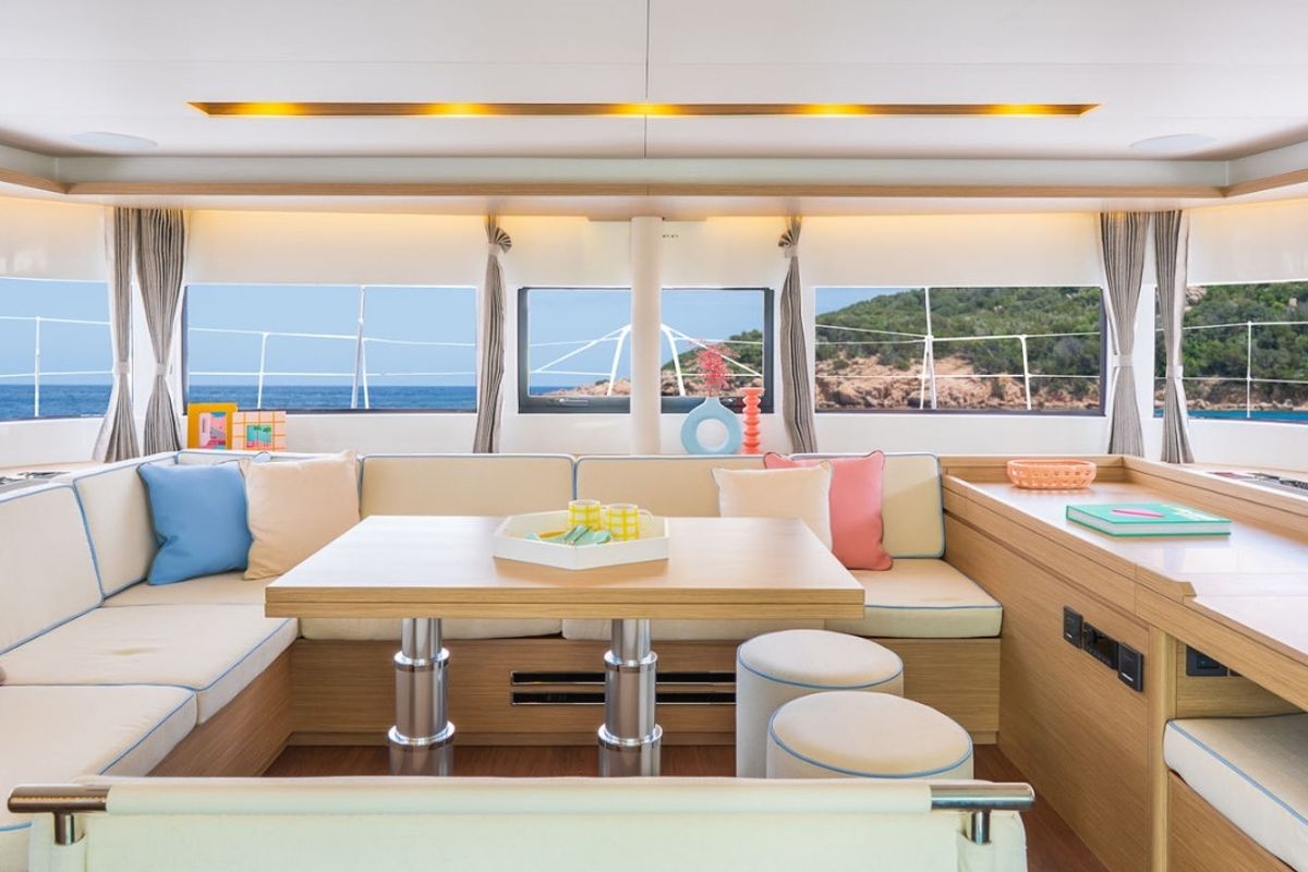 Salon of Elysium, a Lagoon 51 catamaran at Grad Kaštela, Croatia
