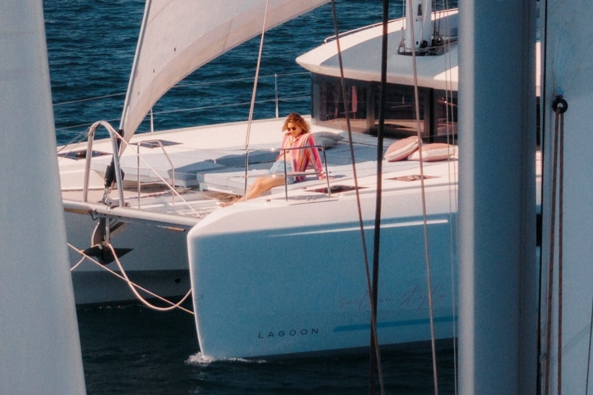 Exterior view of Elysium, a Lagoon 51 catamaran at Grad Kaštela, Croatia