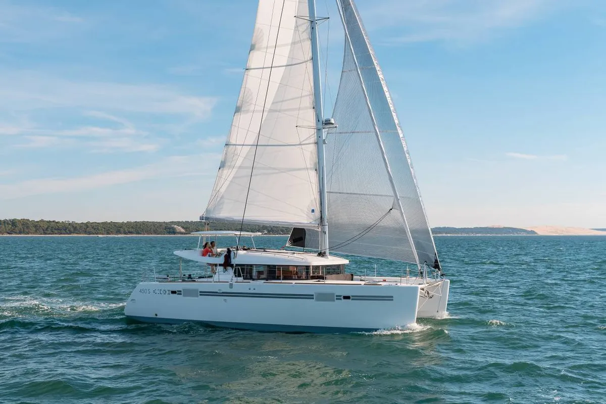 Exterior view of Arome, a Lagoon 450 S catamaran at Seychelles, Mahe, Seychelles