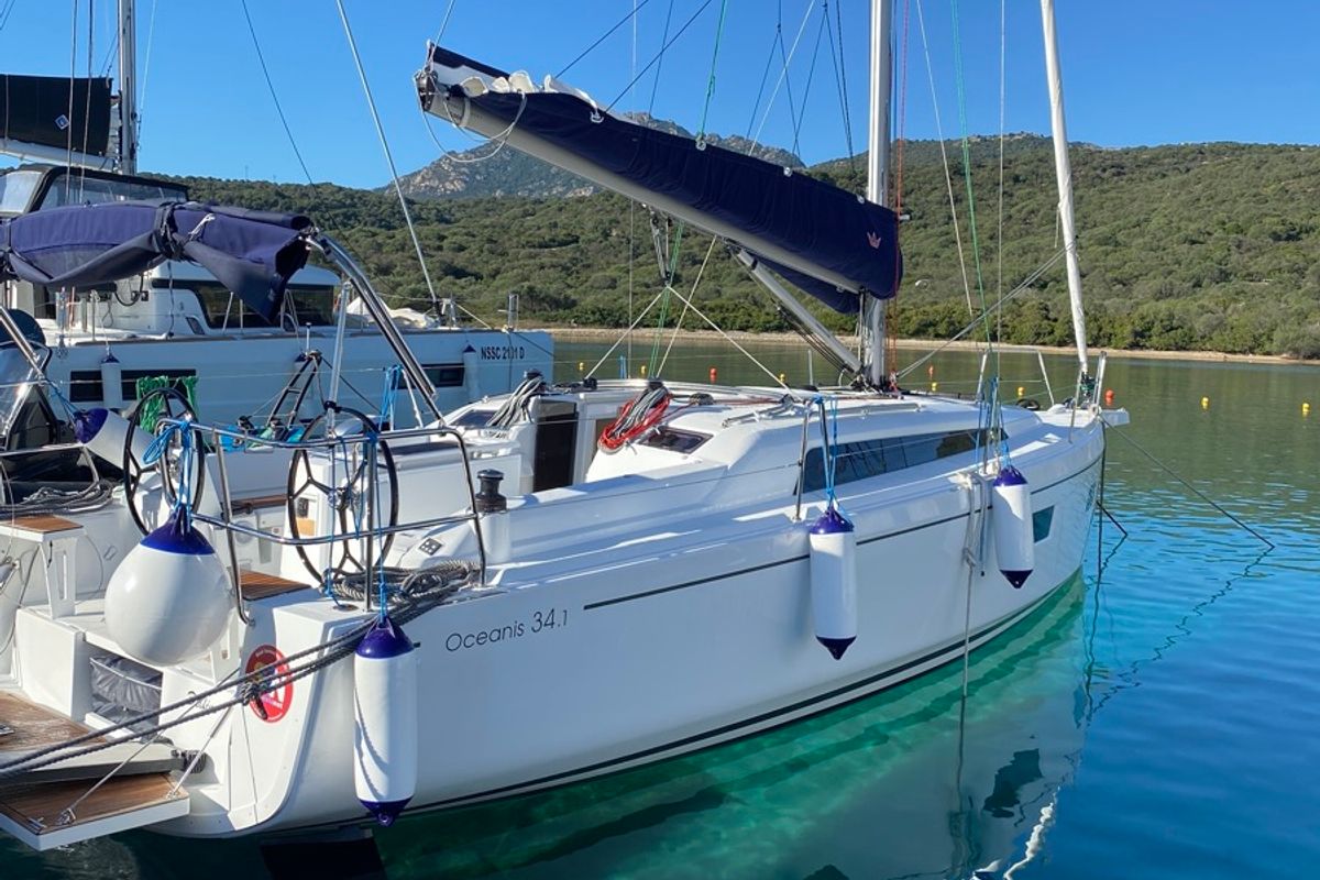 Exterior view of Angelica, a Beneteau Oceanis 34.1 sailboat at Olbia, Italy