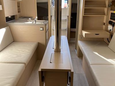 Salon of Angelica, a Beneteau Oceanis 34.1 sailboat at Olbia, Italy