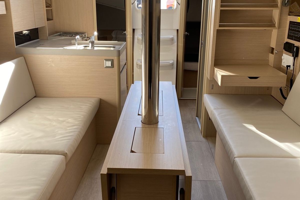 Salon of Angelica, a Beneteau Oceanis 34.1 sailboat at Olbia, Italy