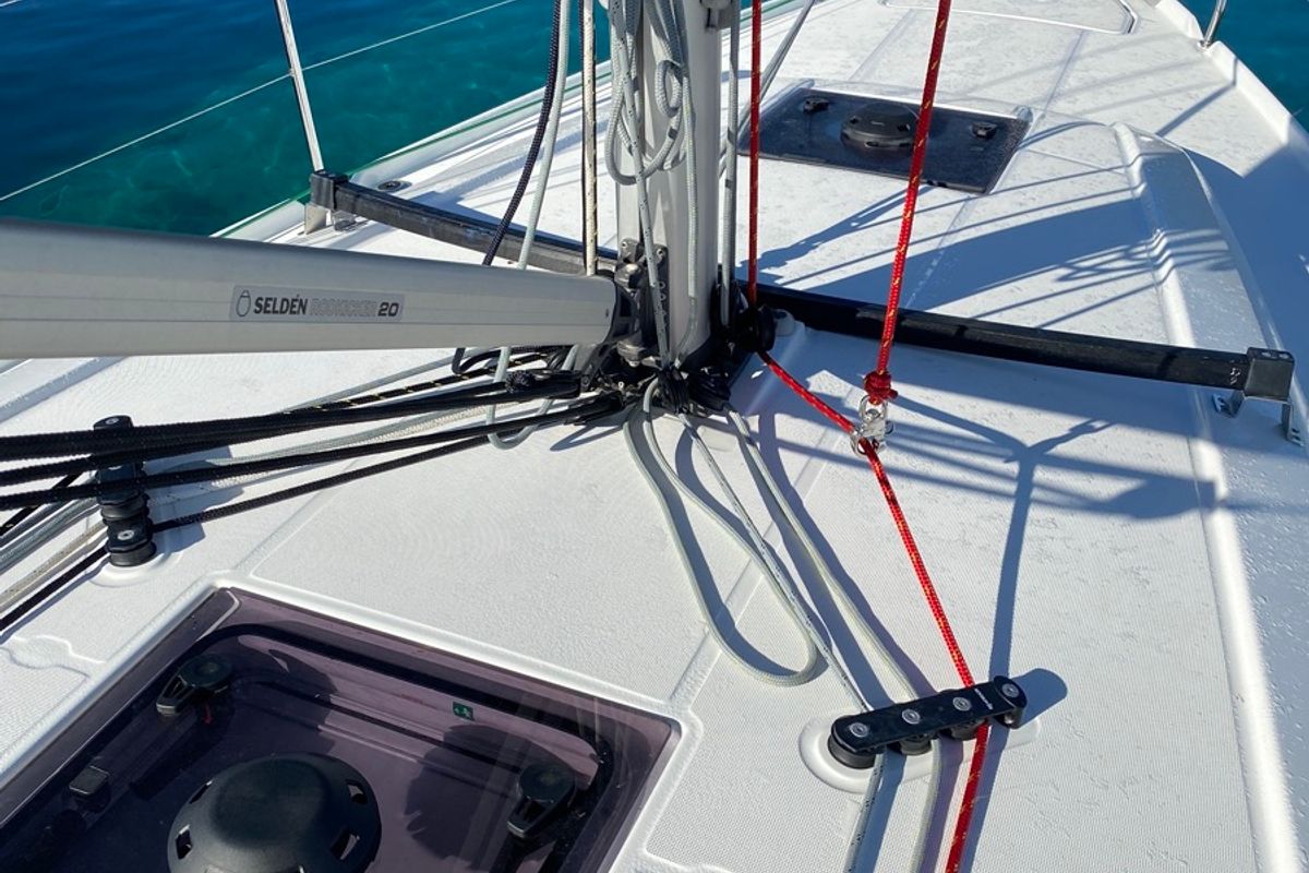 Deck of Angelica, a Beneteau Oceanis 34.1 sailboat at Olbia, Italy