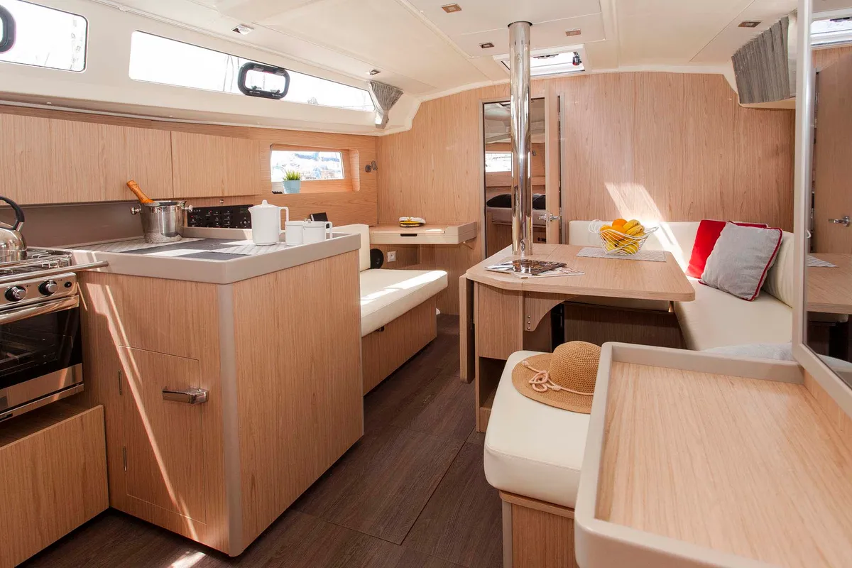 Salon of King Crimson, a Beneteau Oceanis 41.1 sailboat at Municipal Unit of Lefkada, Greece