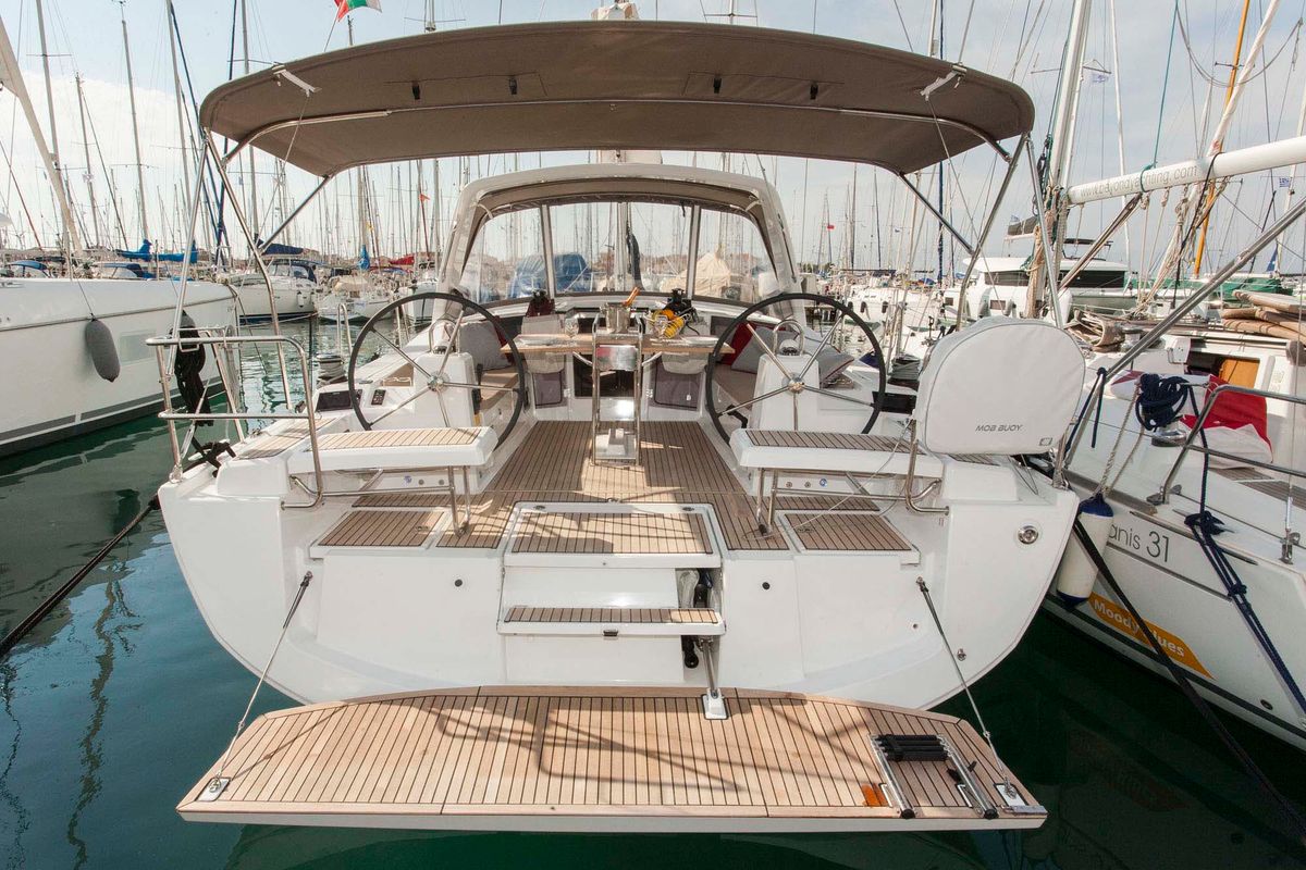 Cockpit of King Crimson, a Beneteau Oceanis 41.1 sailboat at Municipal Unit of Lefkada, Greece