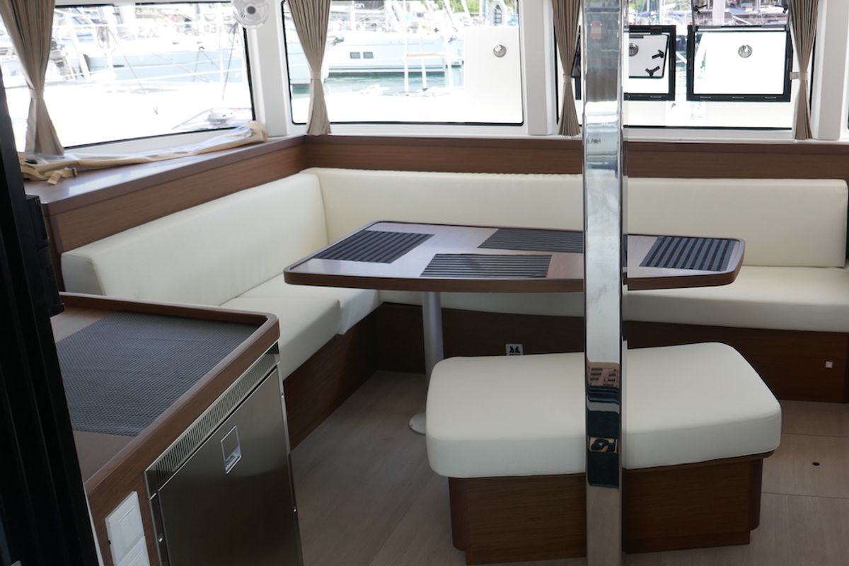 Salon of Coral Seas, a Lagoon 42 catamaran at Lavreotiki Municipal Unit, Greece