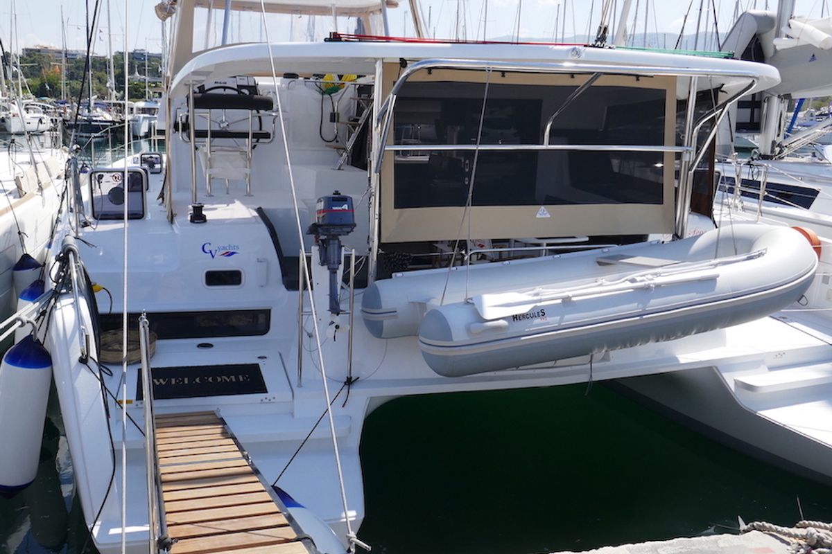 Exterior view of Coral Seas, a Lagoon 42 catamaran at Lavreotiki Municipal Unit, Greece