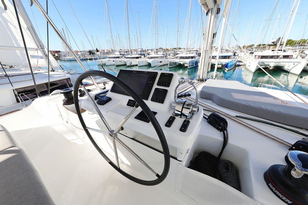 Cockpit of APOLON, a Lagoon 51 catamaran at Općina Sukošan, Croatia
