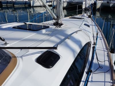 Deck of Alkistis, a Elan Impression 45 sailboat at Kontokali, Greece