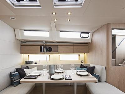 Salon of Moorings 46.4 Club, a Beneteau Oceanis 46.1 sailboat at Procida, Italy
