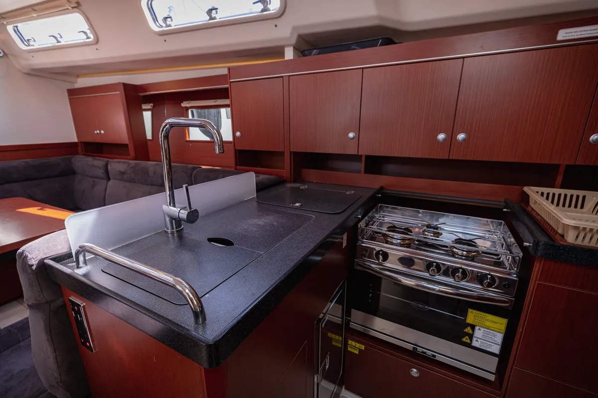 Galley of Diamond, a Hanse Yachts Hanse 455 sailboat at Seget Donji, Croatia