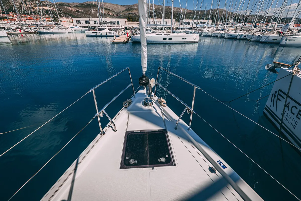 Deck of Diamond, a Hanse Yachts Hanse 455 sailboat at Seget Donji, Croatia