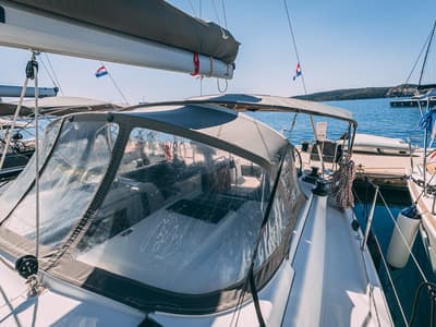 Deck of Diamond, a Hanse Yachts Hanse 455 sailboat at Seget Donji, Croatia