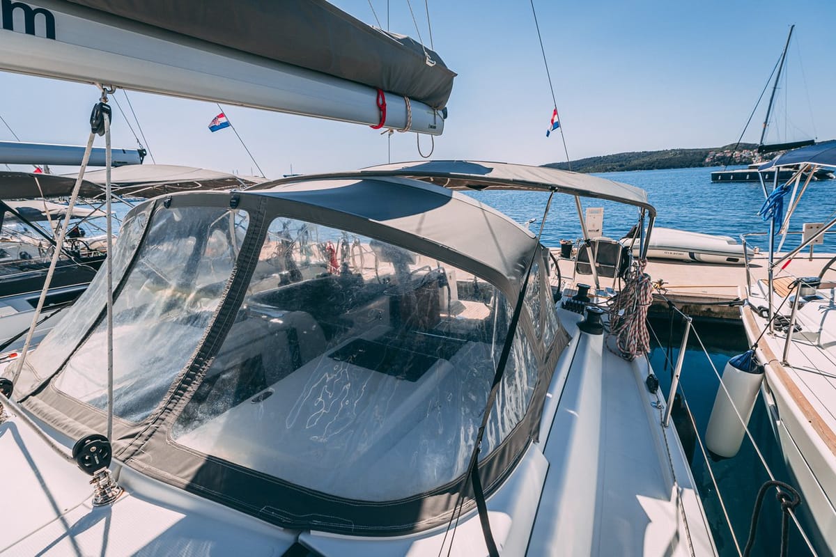 Deck of Diamond, a Hanse Yachts Hanse 455 sailboat at Seget Donji, Croatia