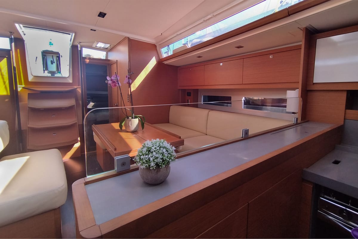Salon of Rhamnus, a Dufour 530 sailboat at Olbia, Italy