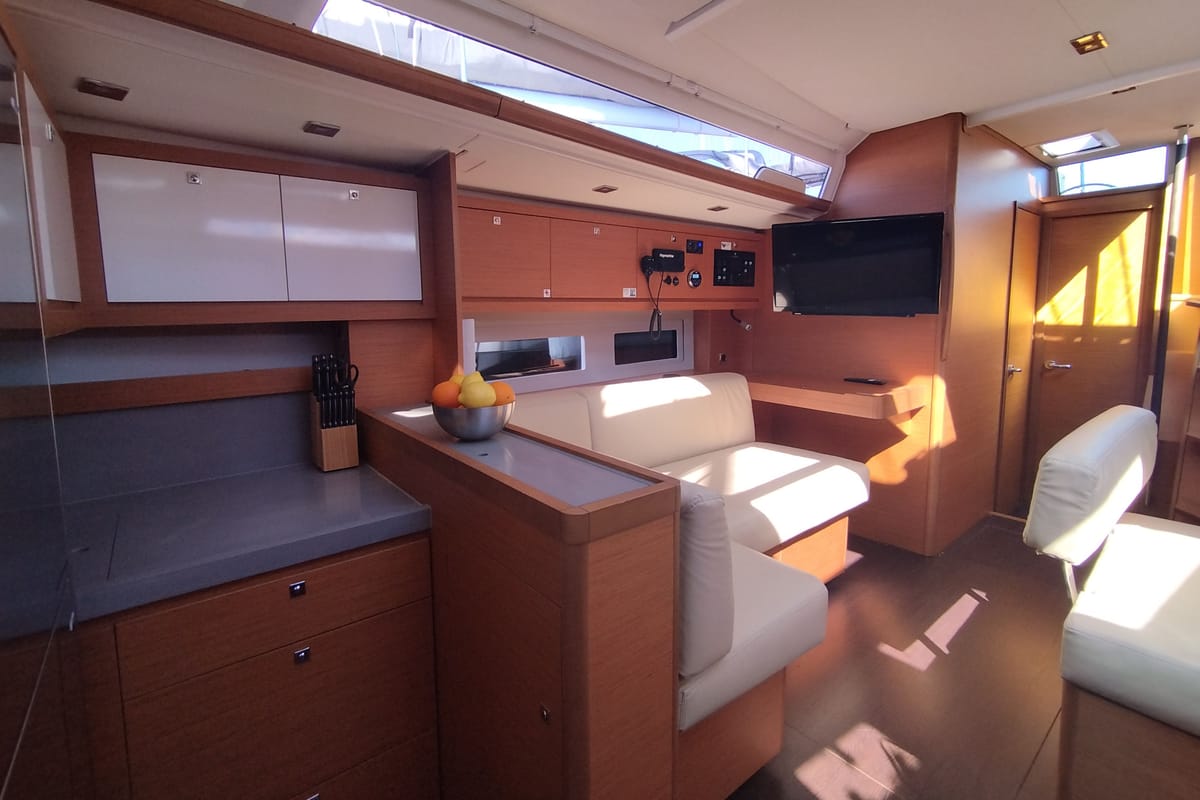 Galley of Rhamnus, a Dufour 530 sailboat at Olbia, Italy