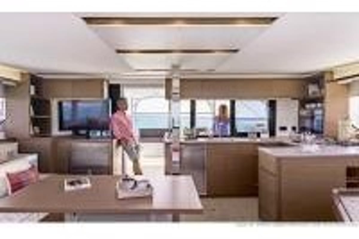 Salon of My Elli, a Lagoon 46 catamaran at Sant Antoni de Portmany, Spain