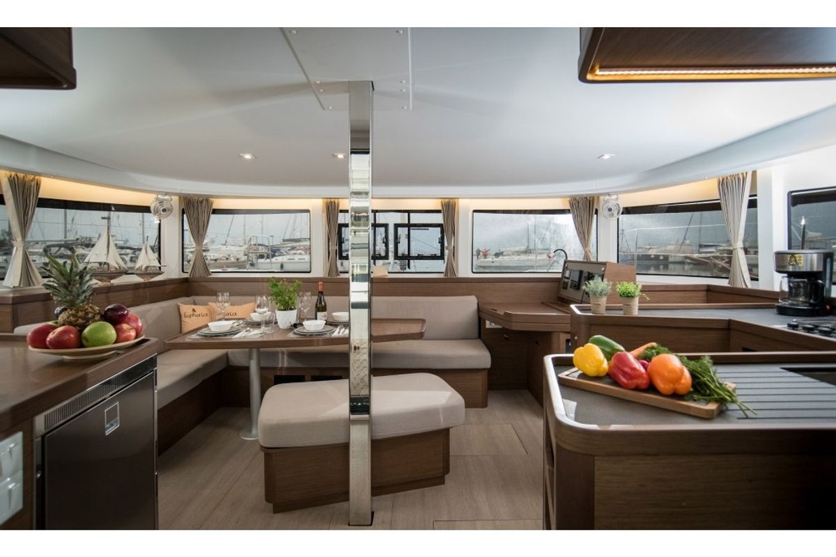 Salon of Euphoria, a Lagoon 42 catamaran at Municipal Unit of Lefkada, Greece