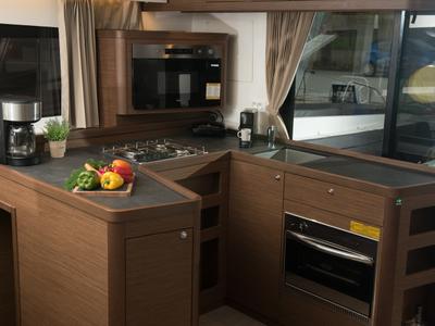 Galley of Euphoria, a Lagoon 42 catamaran at Municipal Unit of Lefkada, Greece