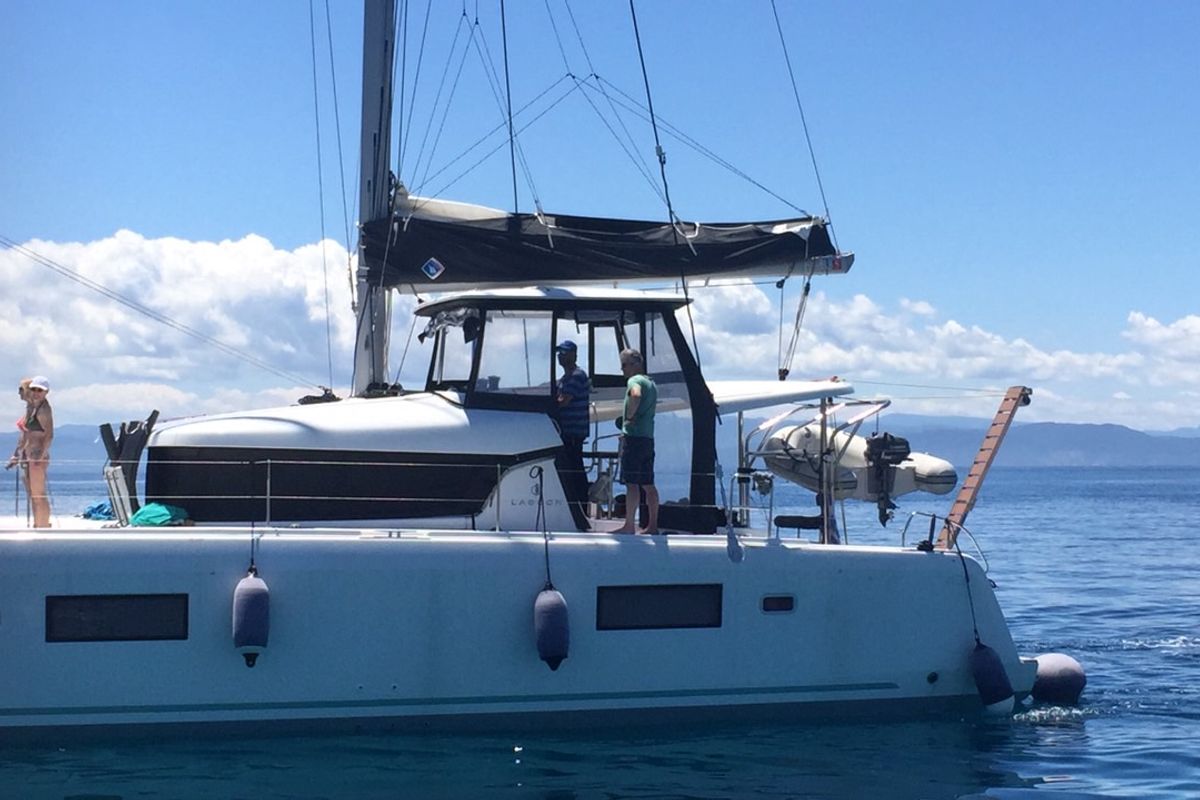 Exterior view of Euphoria, a Lagoon 42 catamaran at Municipal Unit of Lefkada, Greece