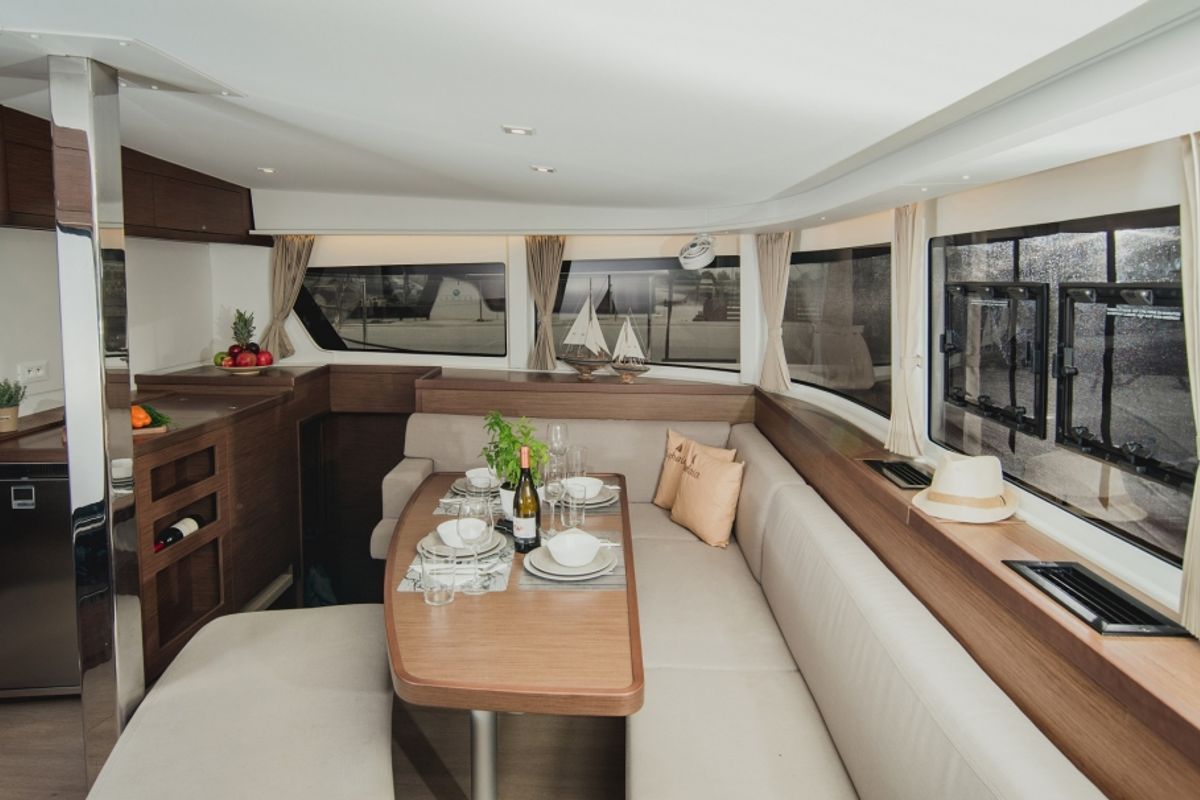 Salon of Euphoria, a Lagoon 42 catamaran at Municipal Unit of Lefkada, Greece