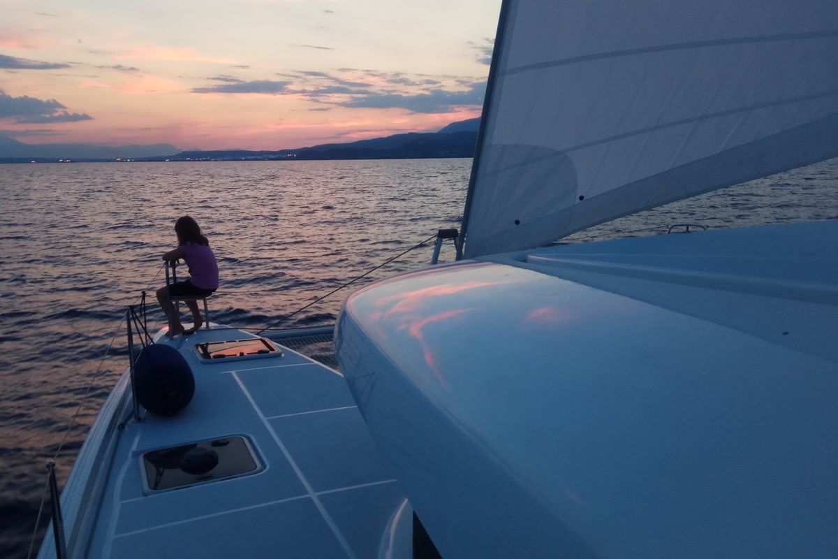 Exterior view of Euphoria, a Lagoon 42 catamaran at Municipal Unit of Lefkada, Greece