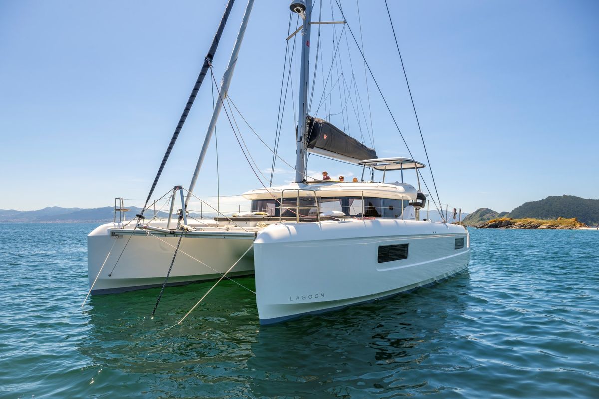 Exterior view of Premium, a Lagoon 43 catamaran at Trapani, Italy