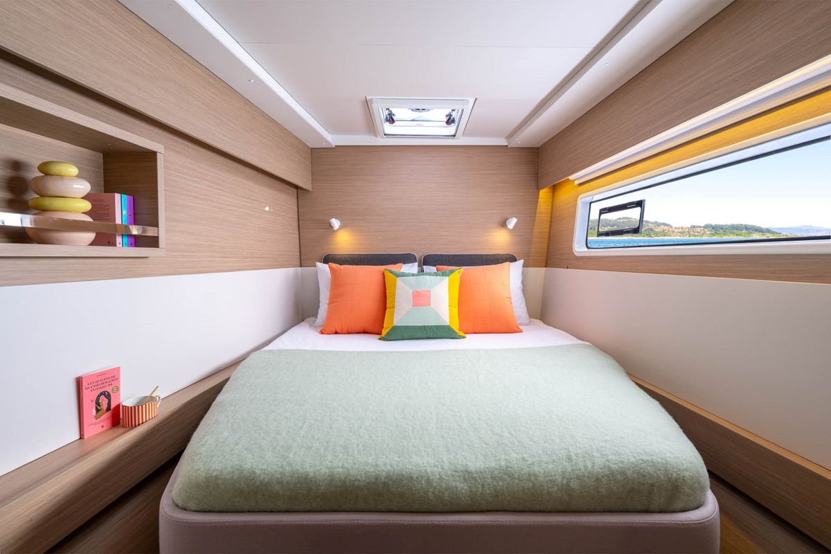 Cabin on Premium, a Lagoon 43 catamaran at Trapani, Italy