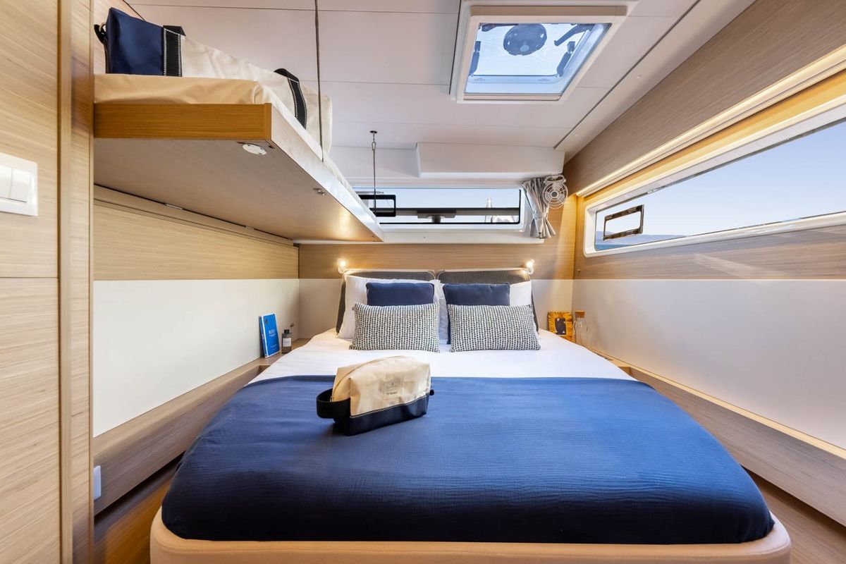Cabin on Premium, a Lagoon 43 catamaran at Trapani, Italy