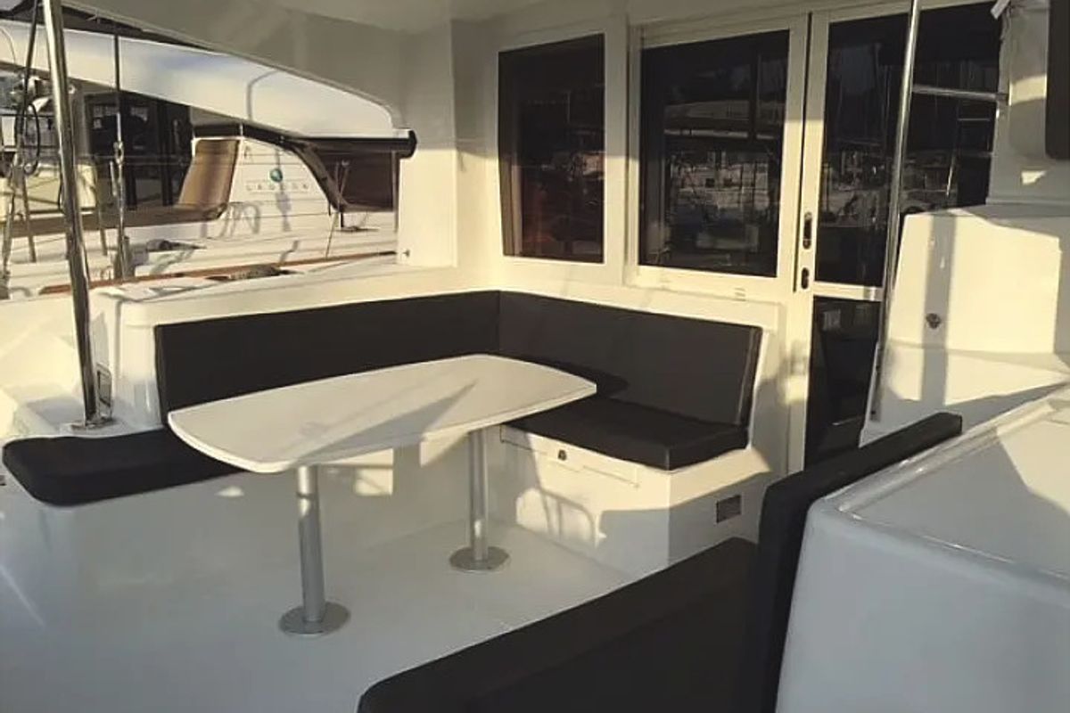 Deck of AF-LAG40AN, a Lagoon 40 catamaran at Athens, Greece