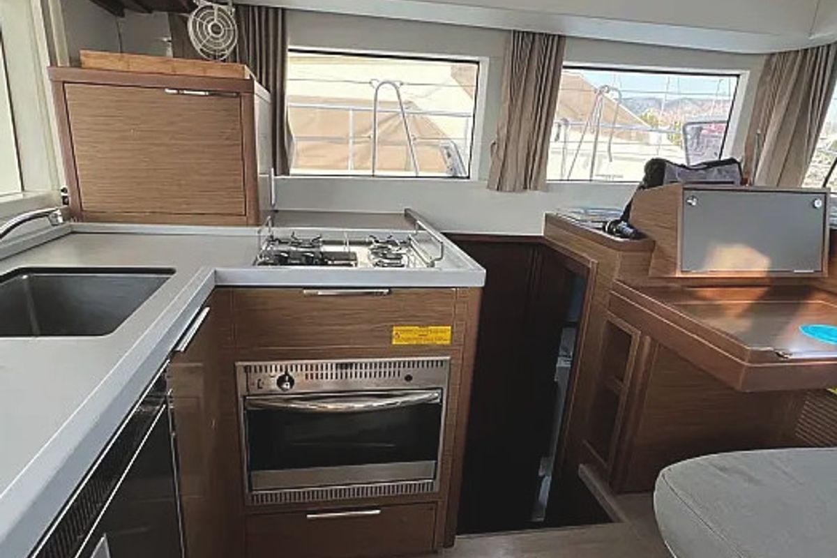 Galley of AF-LAG40AN, a Lagoon 40 catamaran at Athens, Greece