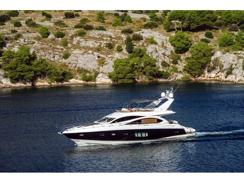 Exterior view of Premium, a Sunseeker Sunseeker 74 yacht at Kontokali, Greece