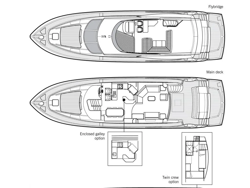 Floor plan of Premium, a Sunseeker Sunseeker 74 yacht at Kontokali, Greece
