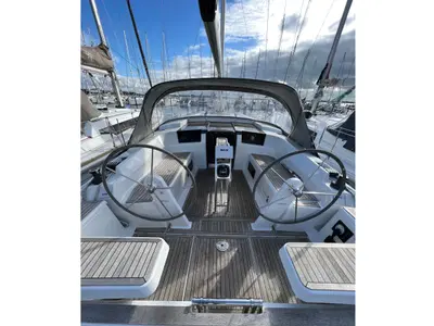 Cockpit of Seven, a Hanse Yachts Hanse 458 sailboat at Fisksätra, Sweden
