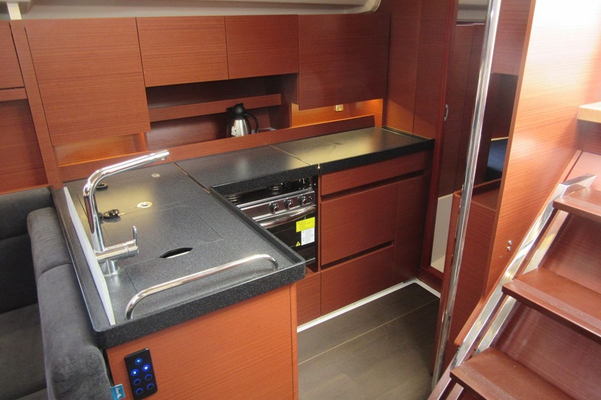 Galley of Seven, a Hanse Yachts Hanse 458 sailboat at Fisksätra, Sweden