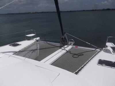 Deck of Magnifique, a Lagoon 380 catamaran at Cienfuegos, Cuba