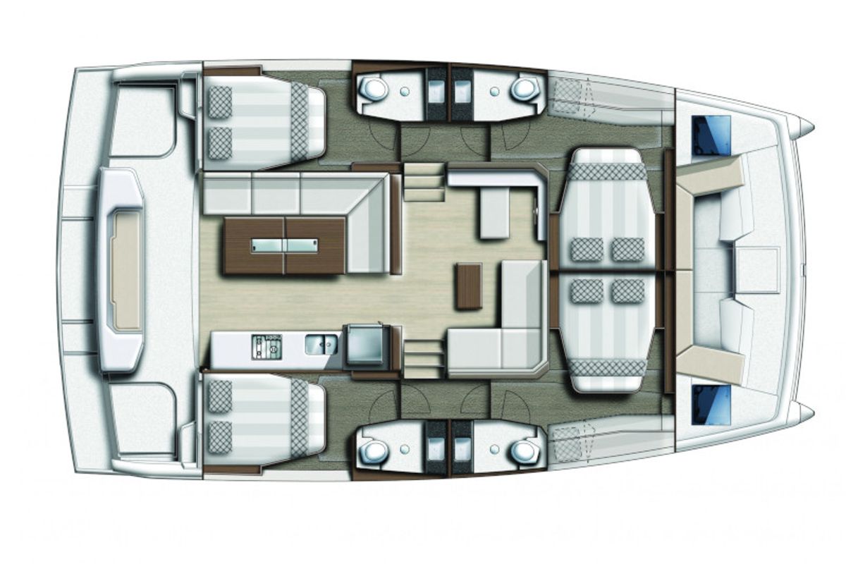 Floor plan of Double Four, a Bali Catspace catamaran at Kalkara, Malta