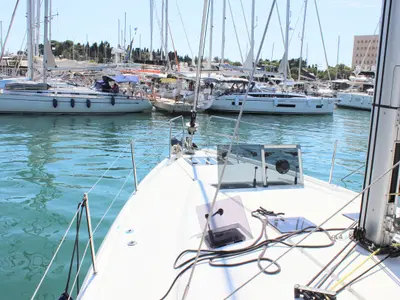 Deck of None, a Jeanneau Sun Odyssey 490 sailboat at Split, Croatia