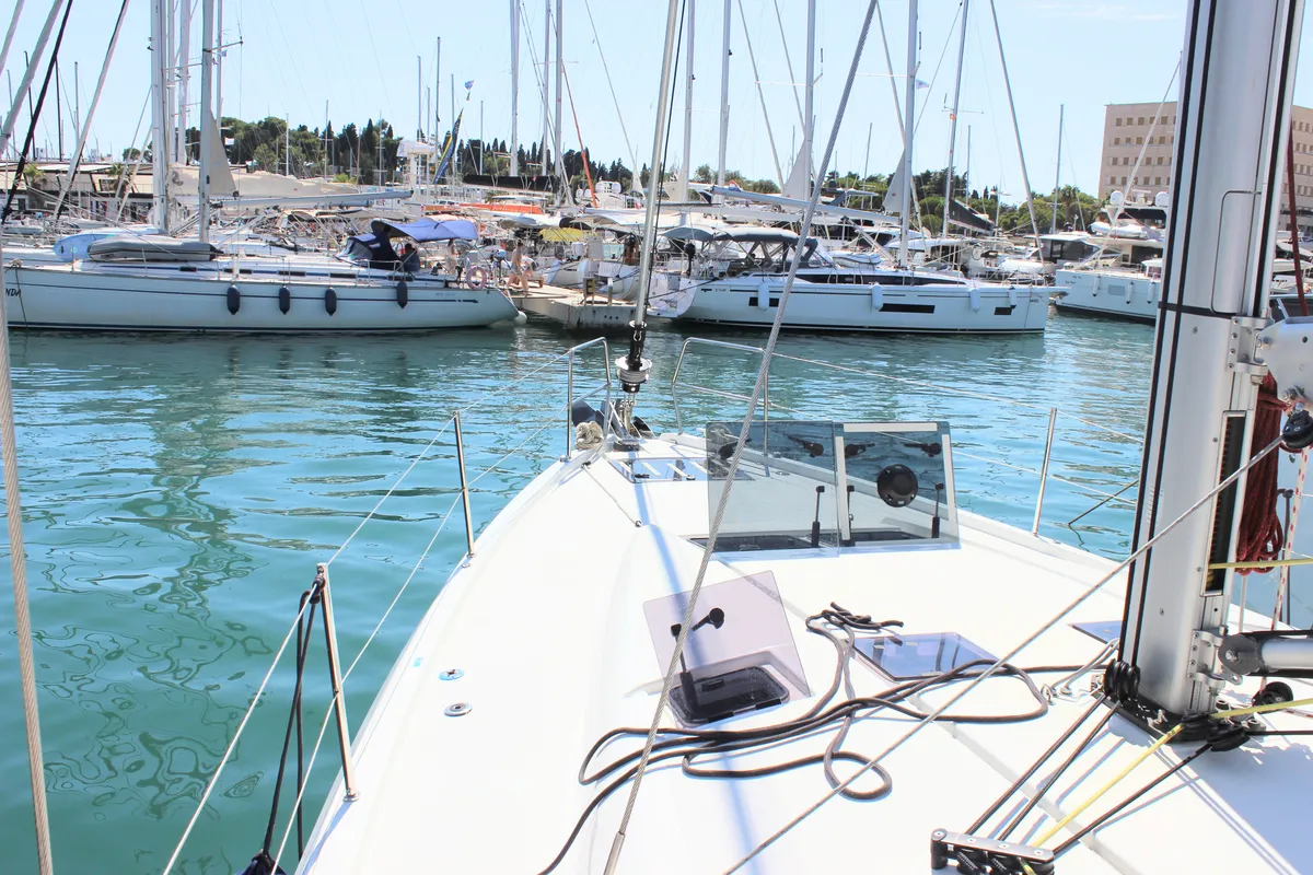 Deck of None, a Jeanneau Sun Odyssey 490 sailboat at Split, Croatia