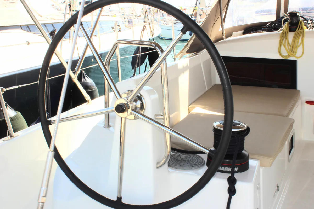 Cockpit of None, a Jeanneau Sun Odyssey 490 sailboat at Split, Croatia
