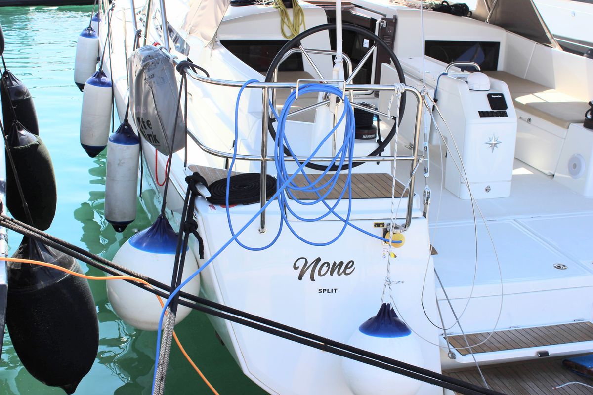 Cockpit of None, a Jeanneau Sun Odyssey 490 sailboat at Split, Croatia
