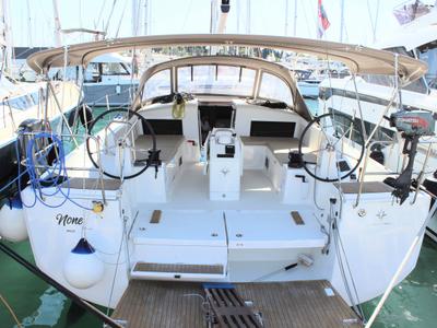 Cockpit of None, a Jeanneau Sun Odyssey 490 sailboat at Split, Croatia