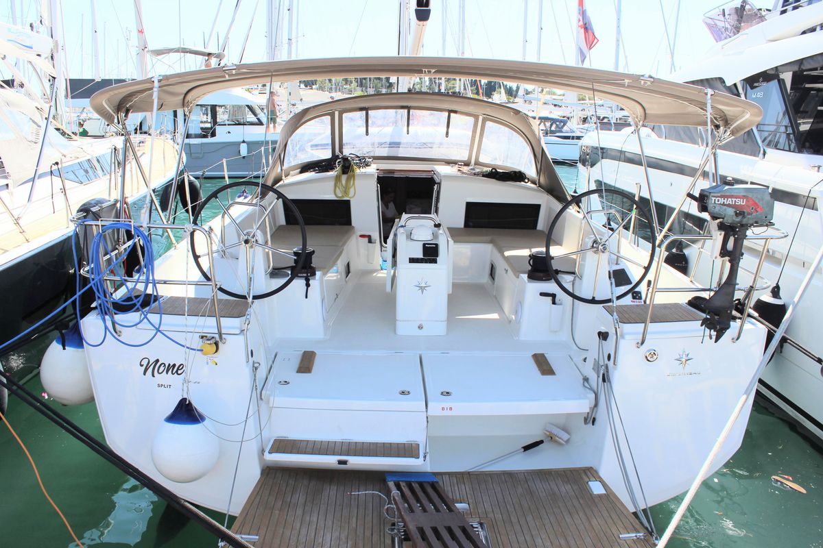 Cockpit of None, a Jeanneau Sun Odyssey 490 sailboat at Split, Croatia