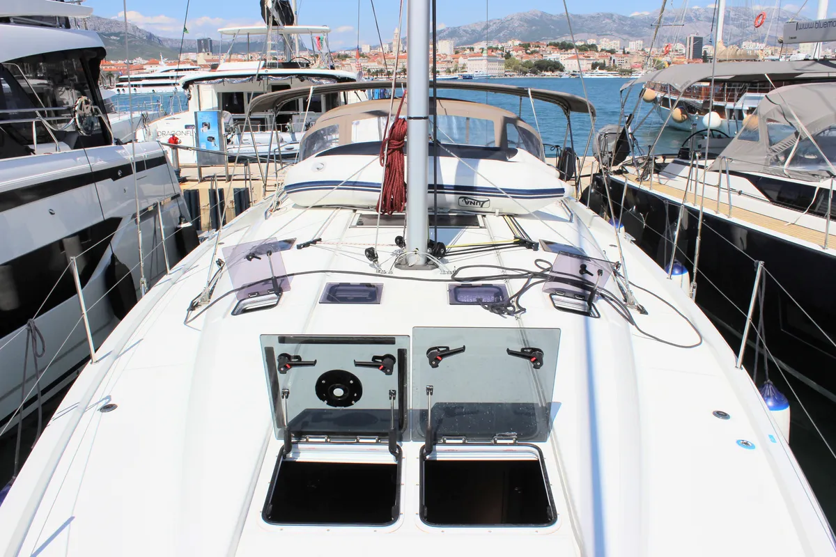 Deck of None, a Jeanneau Sun Odyssey 490 sailboat at Split, Croatia