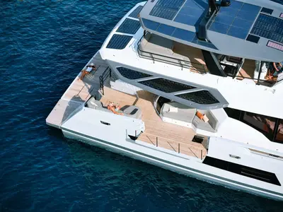 Alina, a Fountaine Pajot Power 80 catamaran at Vouliagmeni Municipal Unit, Greece