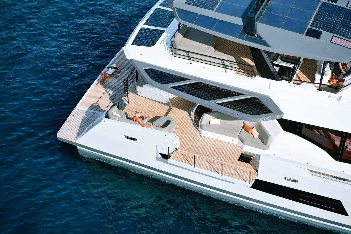 Alina, a Fountaine Pajot Power 80 catamaran at Vouliagmeni Municipal Unit, Greece